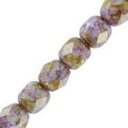 Czech Fire polished faceted glass beads 3mm Chalk white lila gold luster